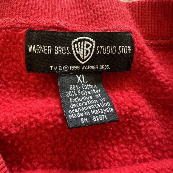 Vintage Looney Tunes Sweater‎ Mens XL Bugs Bunny Crewneck 90s Red Fleece - Picture 3 of 5